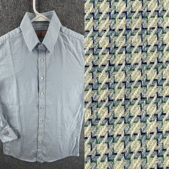 Thomas Pink Super Slim 14.5 Check Cotton Blue Shirt Long Sleeve Mens Button Up - Picture 1 of 16